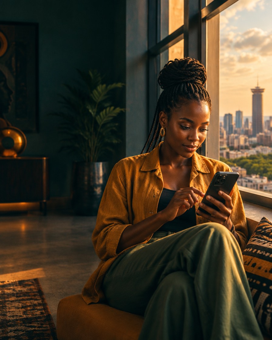 A young person learning something new on their phone by a window