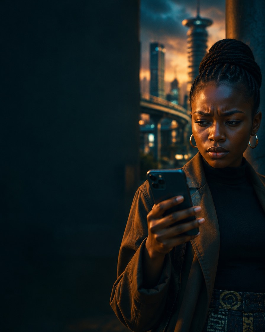 A person pausing warily at a suspicious message on their phone